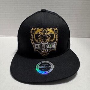 Blackjack Snapback Hat Black Bear Money Hundred Dollar Bill Embroidery Cap